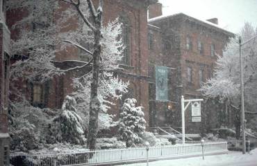 View of the Phillips Library, Essex Street, during a snowfall